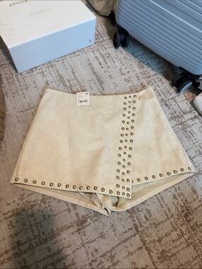 Anthropologie Cream Studded Suede Skort